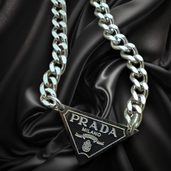 Silver Chain Designer Style Triangle Pendant Necklace - Picture 4 of 4